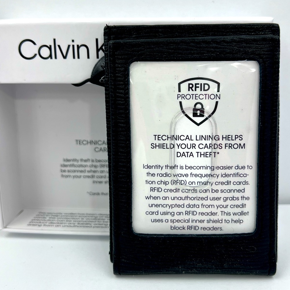 CALVIN KLEIN,MEN’S WALLET,SINGLE FOLD WORK MAGNET,BLACK LEATHER,RIFD PROTECTION - Picture 8 of 12
